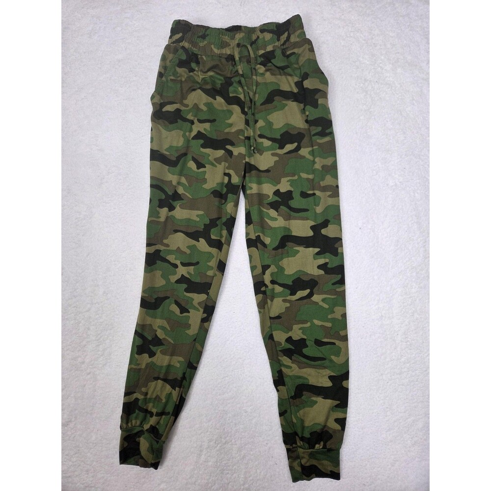 LA+Image Pants Womens Medium‎ Green Camo Joggers Elastic Waist Lounge Casual